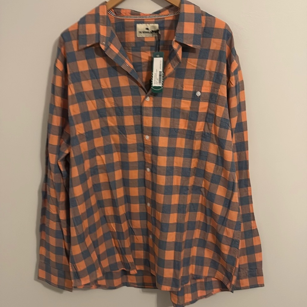 The Normal Brand, Jasper Long Sleeve Shirt, Pink/Coral and Blue, Size XXL, NWT